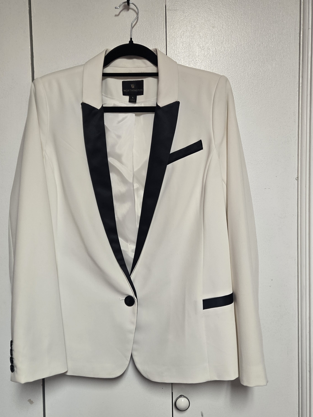 Worthington Ivory Cream Black Tuxedo Blazer Women's Large L